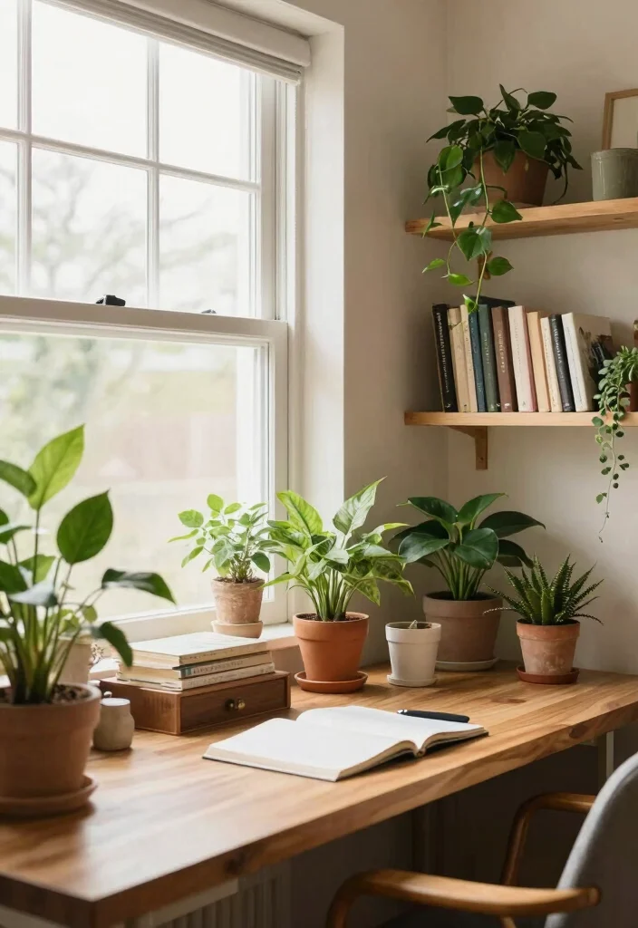 14 Work Desk Setup Ideas for Focused Productive Days 4. Nature Inspired Workspace 0