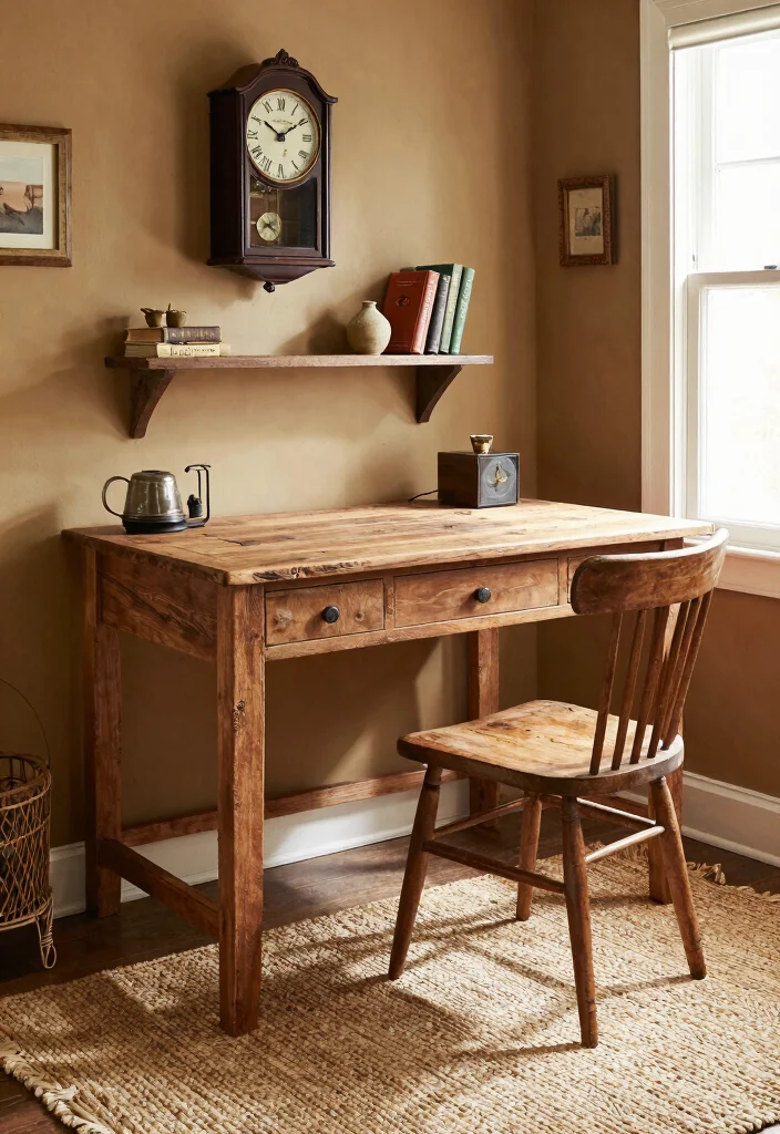 14 Work Desk Setup Ideas for Focused Productive Days 7. Rustic Charm Office 0