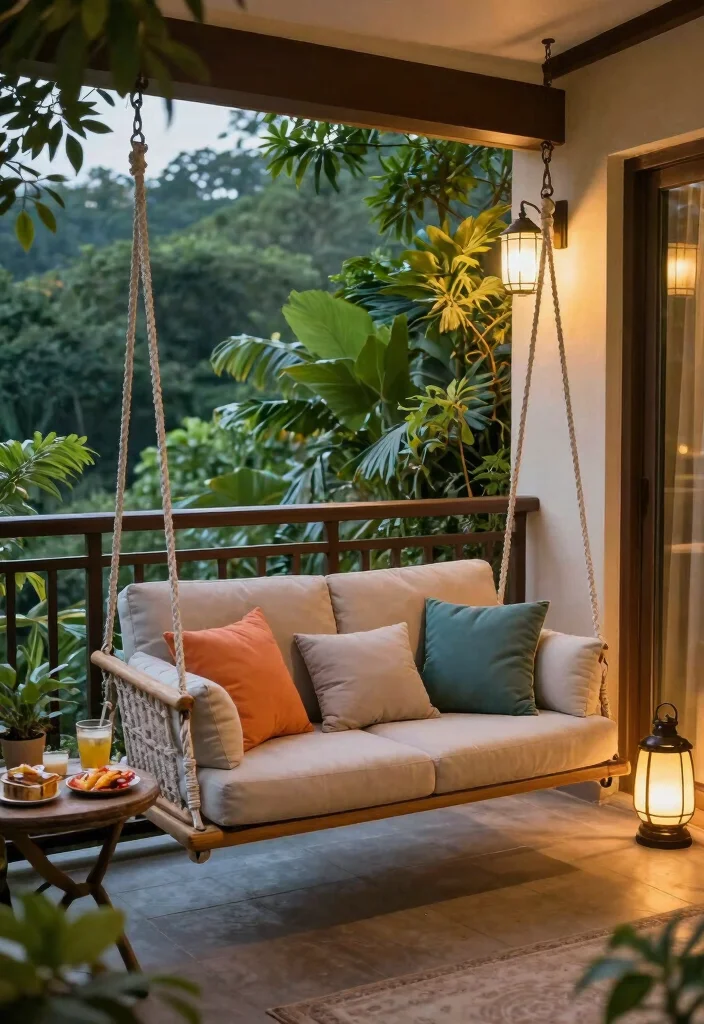 10 Balcony Sofa Ideas for Comfortable Outdoor Lounging 56 10 Balcony Sofa Ideas for Comfortable Outdoor Lounging 6. Swing Sofas for a Unique Touch 0