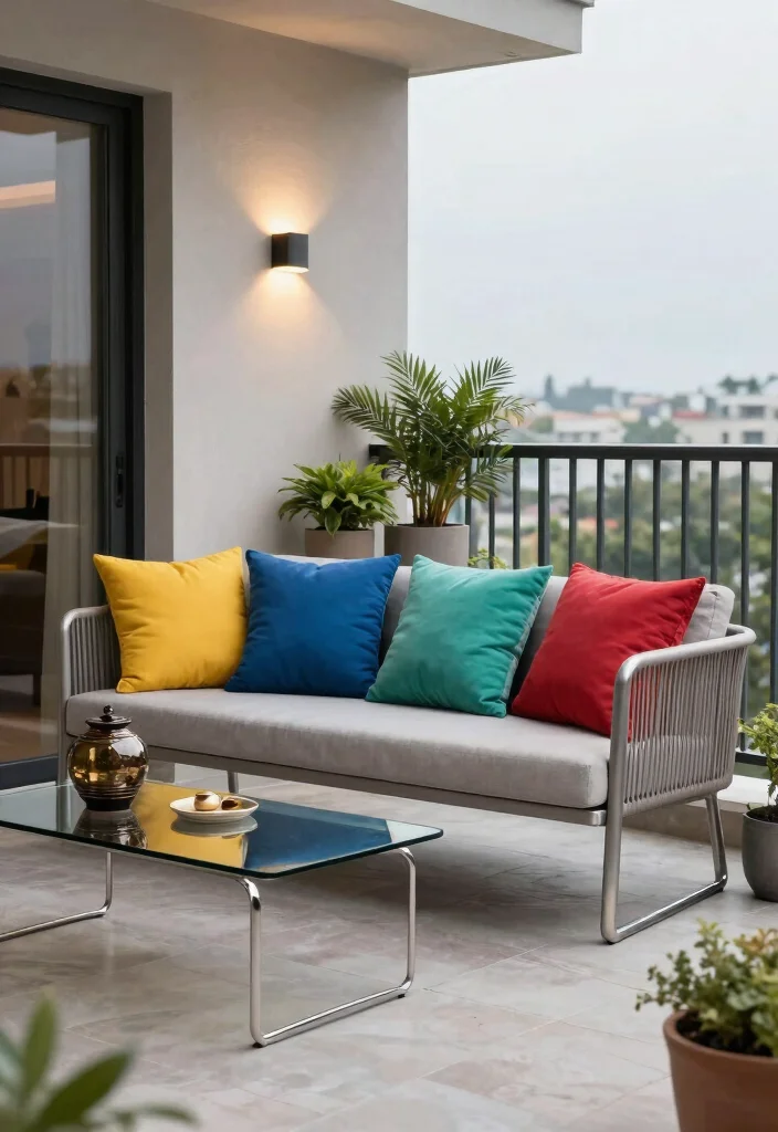 10 Balcony Sofa Ideas for Comfortable Outdoor Lounging 58 10 Balcony Sofa Ideas for Comfortable Outdoor Lounging 8. Sleek Metal Sofas for Modern Appeal 0