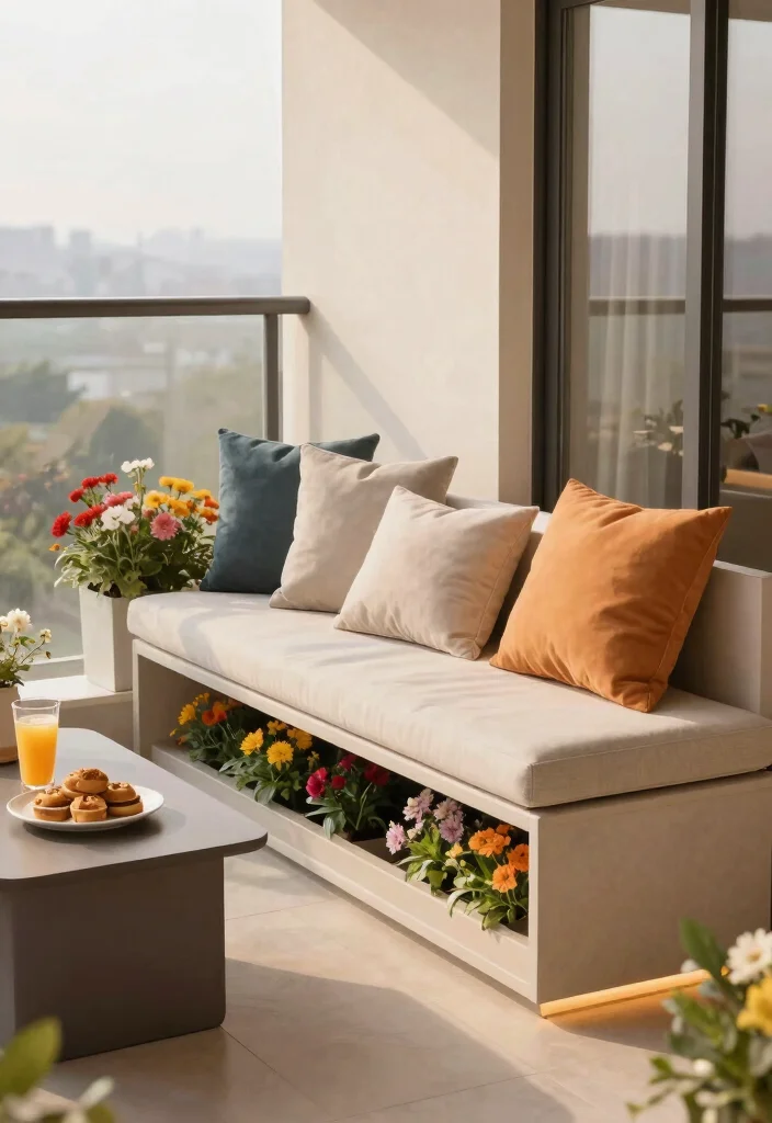 10 Balcony Sofa Ideas for Comfortable Outdoor Lounging 59 10 Balcony Sofa Ideas for Comfortable Outdoor Lounging 9. Built in Benches for Space Efficiency 0