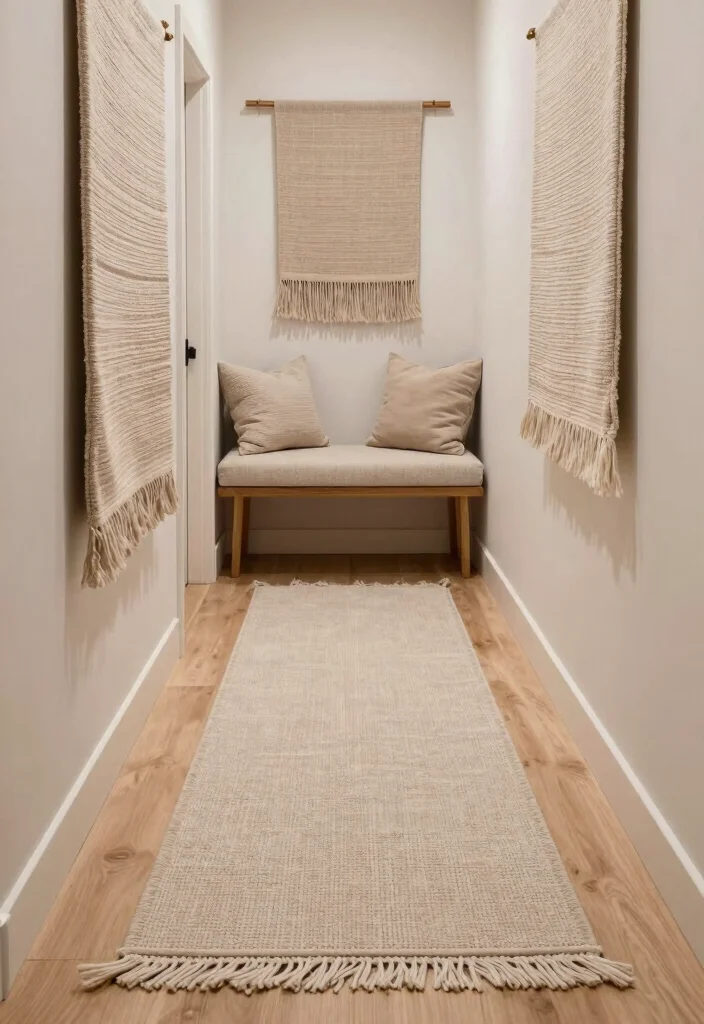 10 Beige Hallway Ideas for Soft Neutral Styling 13 10 Beige Hallway Ideas for Soft Neutral Styling 3. Layered Neutral Textiles 0