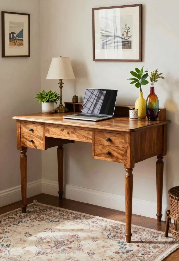 10 Desk Corner Ideas to Use Awkward Room Spaces 37 10 Desk Corner Ideas to Use Awkward Room Spaces 7. Trendy Vintage Store Desk 0