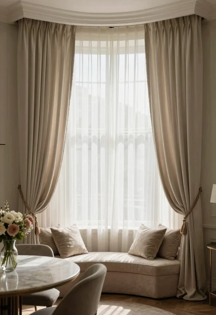 10 Dining Room Bay Window Ideas for Light Filled Seating 8. Elegant Window Treatments 0