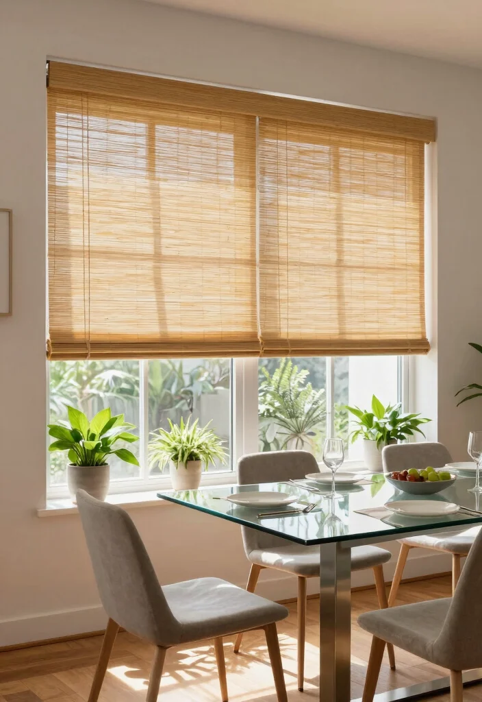 10 Dining Room Curtain Ideas for Soft Filtered Light 2 10 Dining Room Curtain Ideas for Soft Filtered Light 2. Bamboo Roller Shades 0