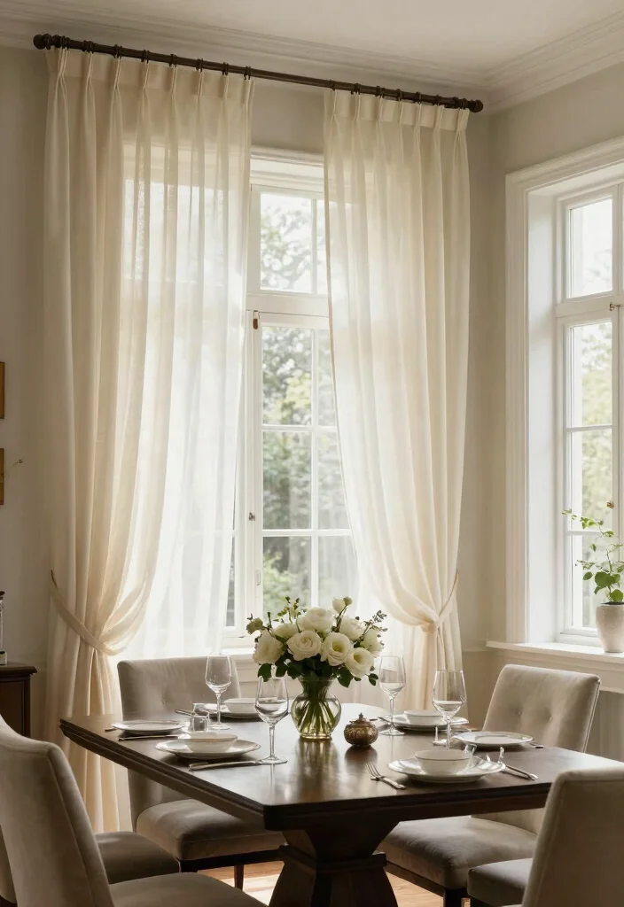 10 Dining Room Curtain Ideas for Soft Filtered Light 35 10 Dining Room Curtain Ideas for Soft Filtered Light 5. Light Filtering Drapes 0