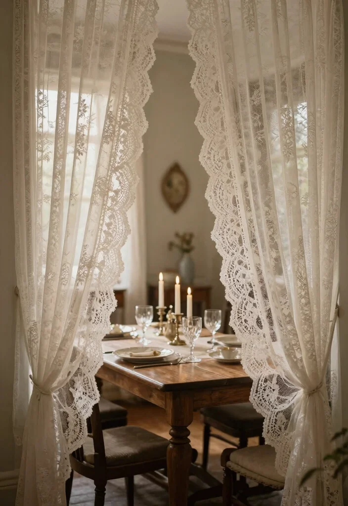 10 Dining Room Curtain Ideas for Soft Filtered Light 47 10 Dining Room Curtain Ideas for Soft Filtered Light 7. Vintage Lace Curtains 0