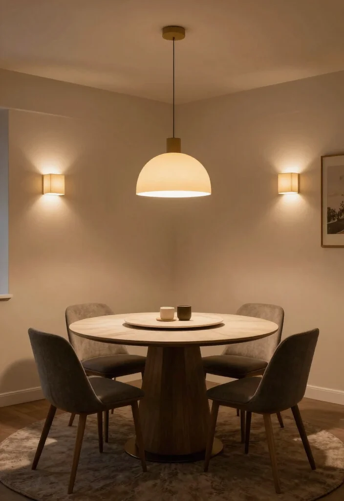 10 Dining Room Ideas with Round Tables That Feel Intimate 3. Play with Lighting 0