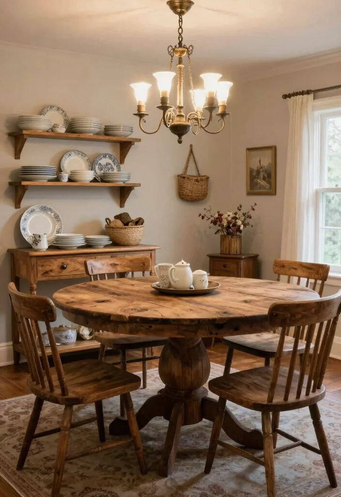 10 Dining Room Ideas with Round Tables That Feel Intimate 8. Opt for Vintage or Rustic Elements 0