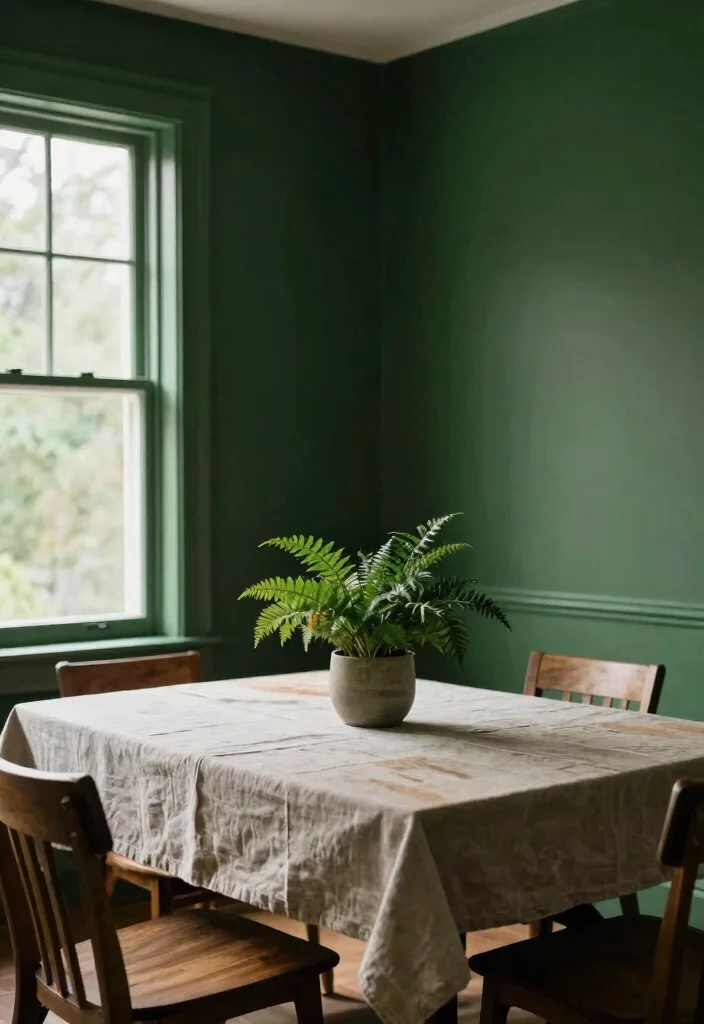 10 Dining Room Paint Ideas That Set the Mood 12 10 Dining Room Paint Ideas That Set the Mood 2. Deep Forest Green 0