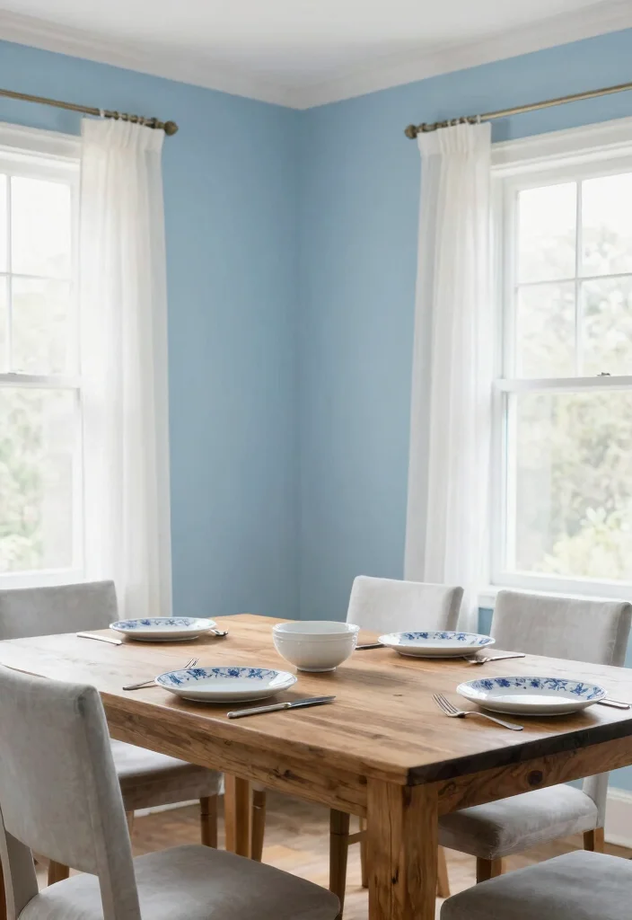 10 Dining Room Paint Ideas That Set the Mood 37 10 Dining Room Paint Ideas That Set the Mood 7. Soft Blue Tones 0
