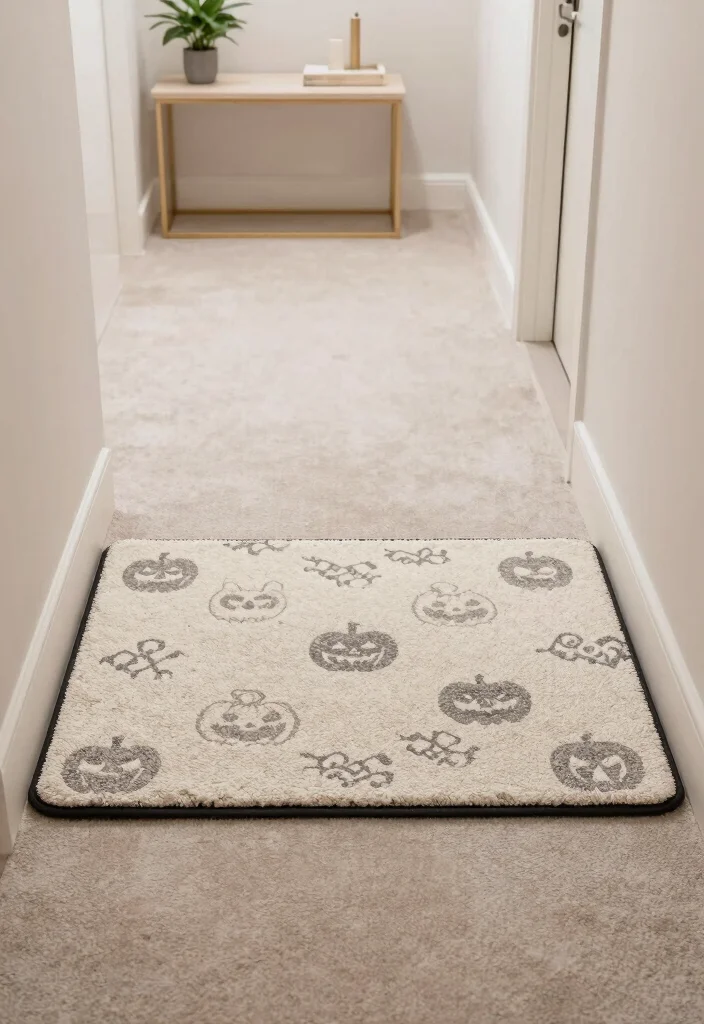 10 Halloween Hallway Ideas for Subtle Spooky Decor 10. Whimsical Floor Mats 0