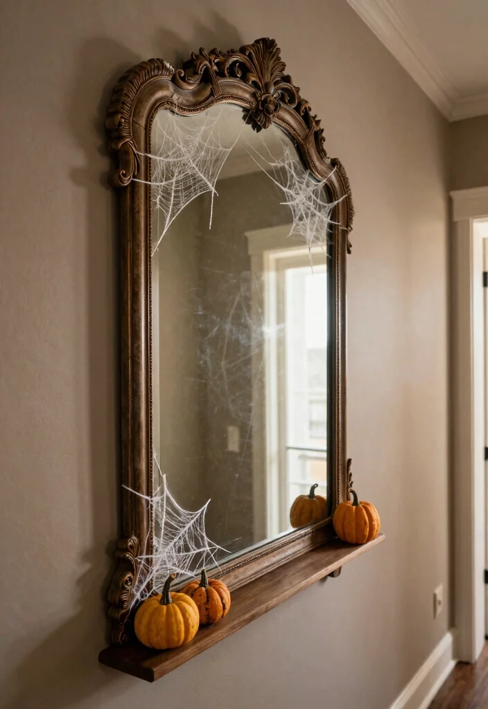 10 Halloween Hallway Ideas for Subtle Spooky Decor 5. Mysterious Mirror Decor 0