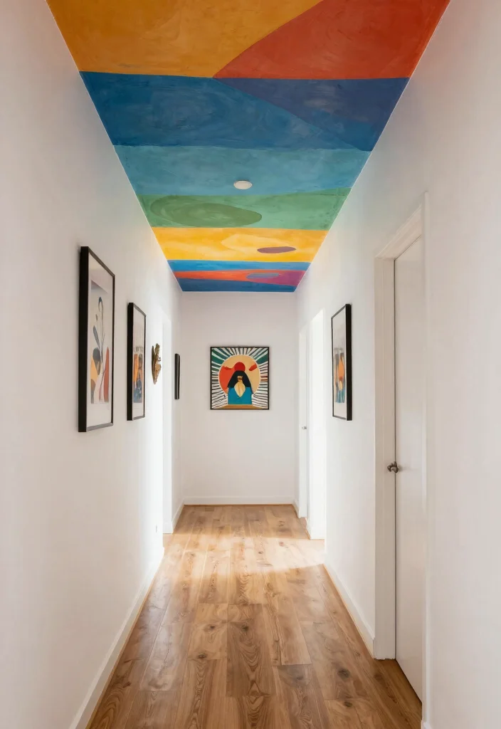 10 Hallway Ceiling Ideas for Better Lighting Impact 3. Colorful Ceiling Panels 0