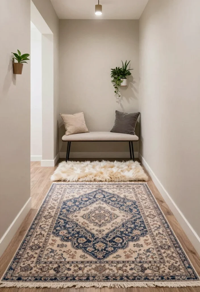 10 Hallway Seating Ideas for Welcoming Entrances 9. Layered Rugs for Comfort 0