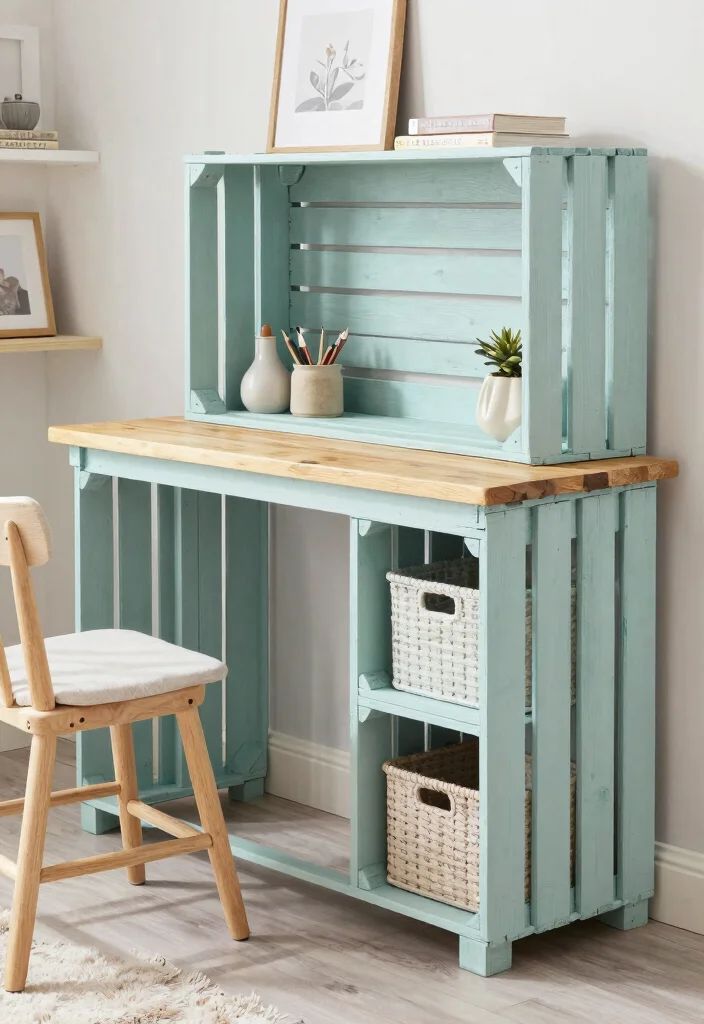 10 Homemade Desk Ideas with Simple DIY Charm 14 10 Homemade Desk Ideas with Simple DIY Charm 4. Crate Storage Desk 0