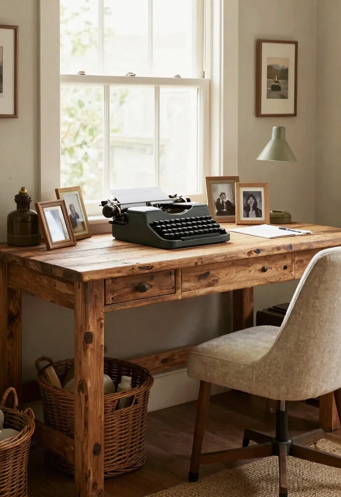 10 Long Desk Ideas for Shared or Creative Work 23 10 Long Desk Ideas for Shared or Creative Work 3. Rustic Farmhouse Desk 0