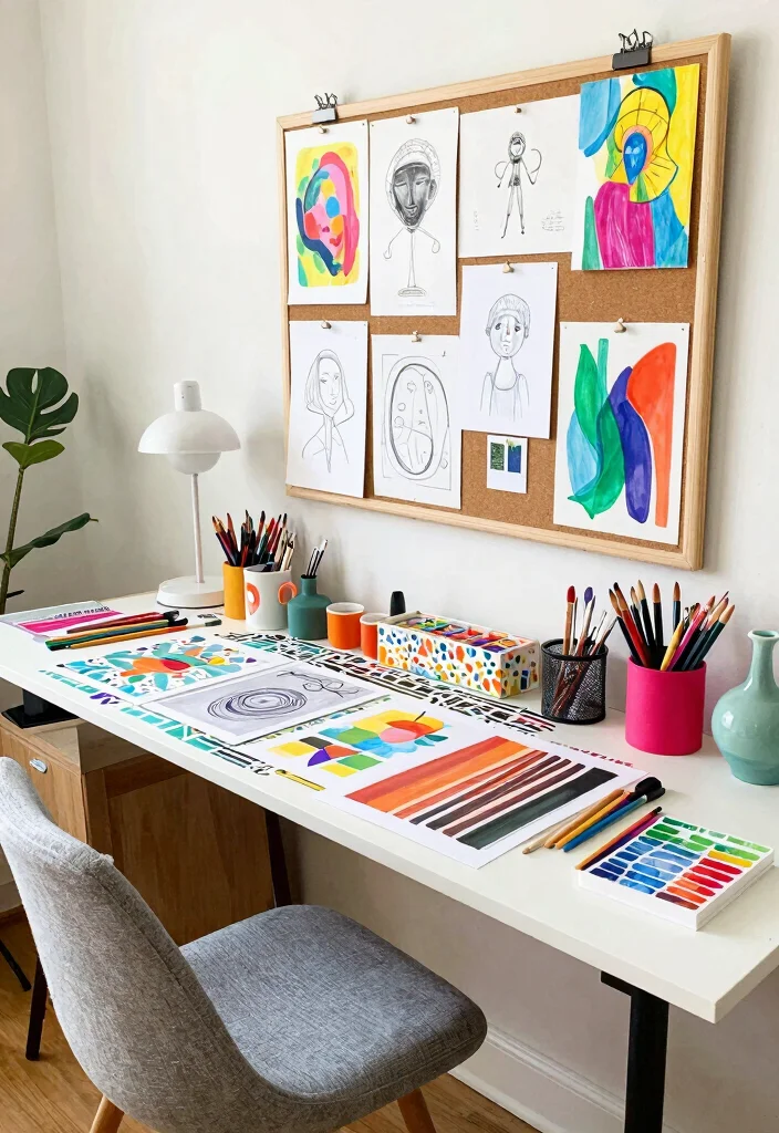 10 Long Desk Ideas for Shared or Creative Work 37 10 Long Desk Ideas for Shared or Creative Work 7. Artistic Expression Desk 0