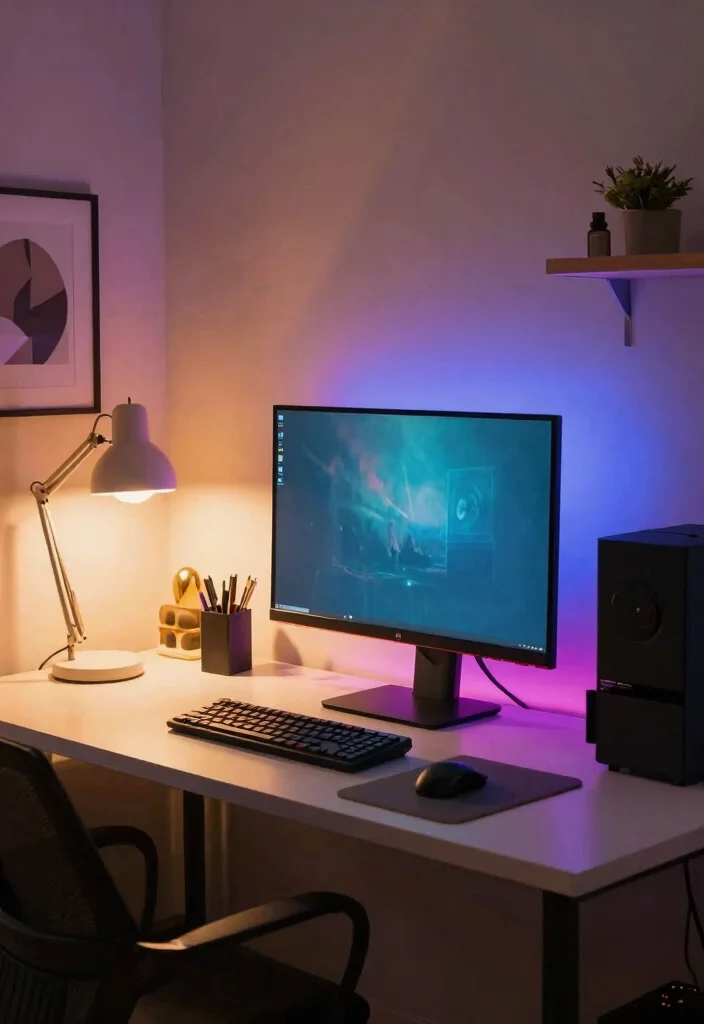 10 PC Desk Ideas for Gaming and Work Setups 10. Mood Lighting for Ambiance 0