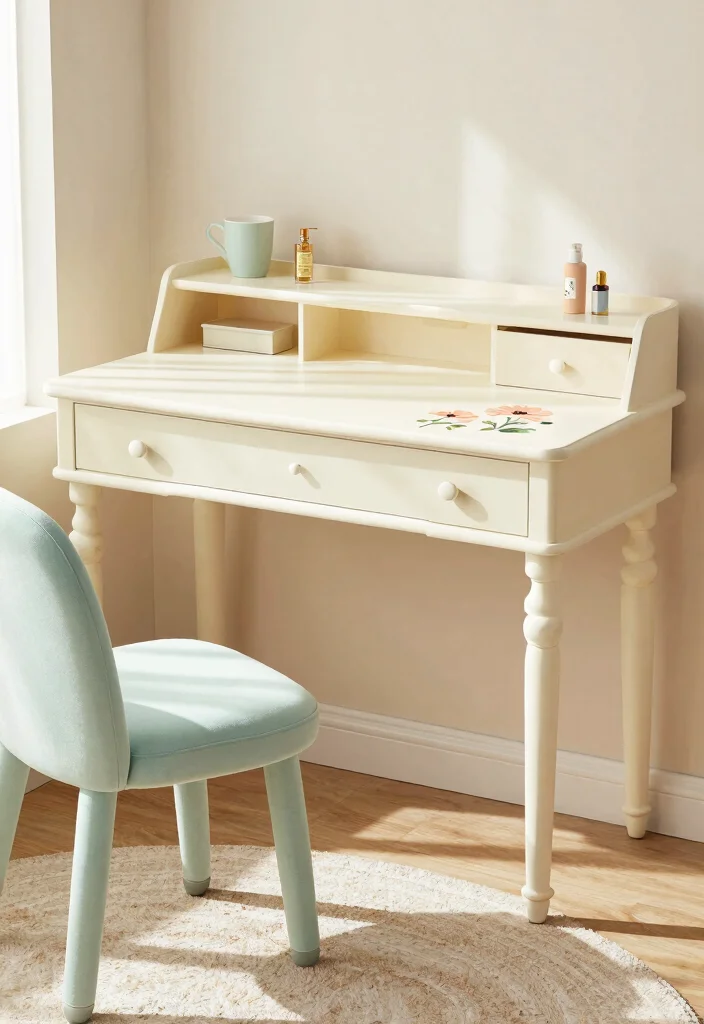 10 Repurposed Desk Ideas for Unique Budget Friendly Style 3 10 Repurposed Desk Ideas for Unique Budget Friendly Style 3. Upcycled Writing Desk with Floral Decals 0