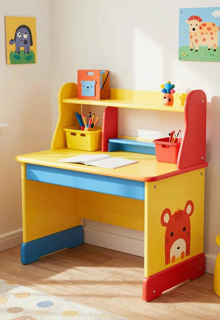 10 Repurposed Desk Ideas for Unique Budget Friendly Style 25 10 Repurposed Desk Ideas for Unique Budget Friendly Style 5. Colorful Kids Study Desk 0
