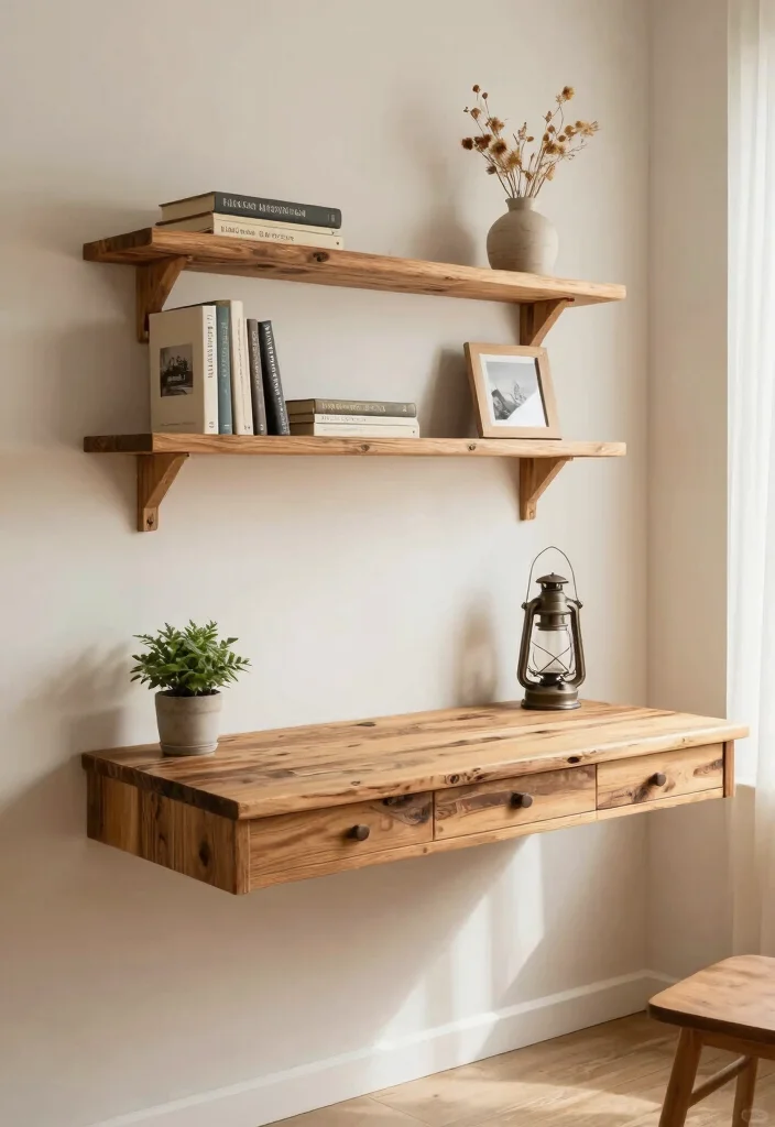 10 Rustic Desk Ideas with Warm Natural Texture 12 10 Rustic Desk Ideas with Warm Natural Texture 2. Floating Shelves and Desk Combo 0
