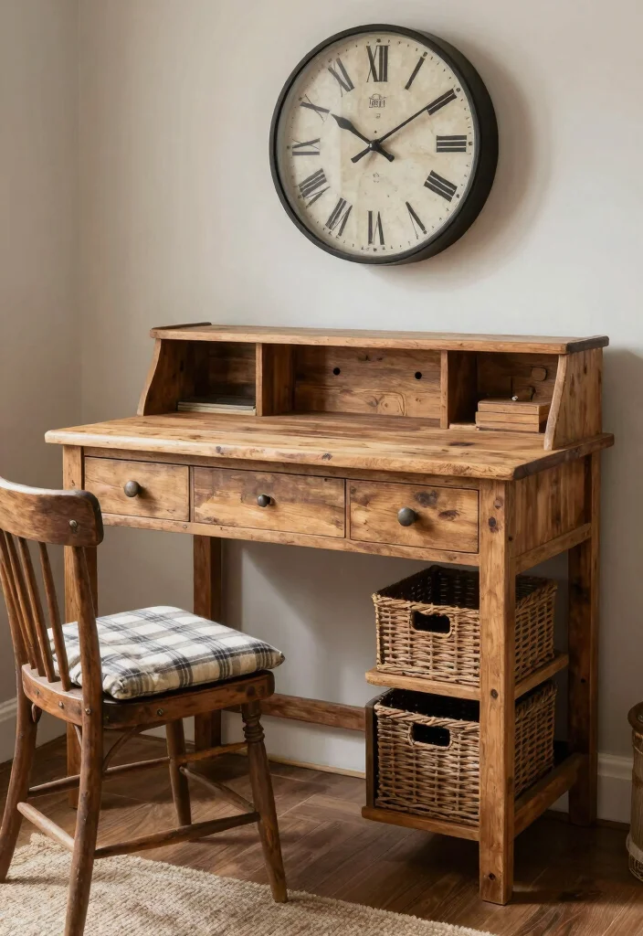 10 Rustic Desk Ideas with Warm Natural Texture 23 10 Rustic Desk Ideas with Warm Natural Texture 3. Rustic Farmhouse Desk with Storage 0