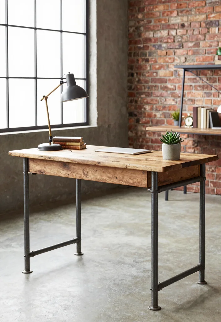10 Rustic Desk Ideas with Warm Natural Texture 24 10 Rustic Desk Ideas with Warm Natural Texture 4. Vintage Industrial Desk 0