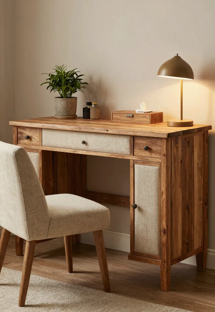 10 Rustic Desk Ideas with Warm Natural Texture 49 10 Rustic Desk Ideas with Warm Natural Texture 9. Rustic Desk with Upholstered Panels 0