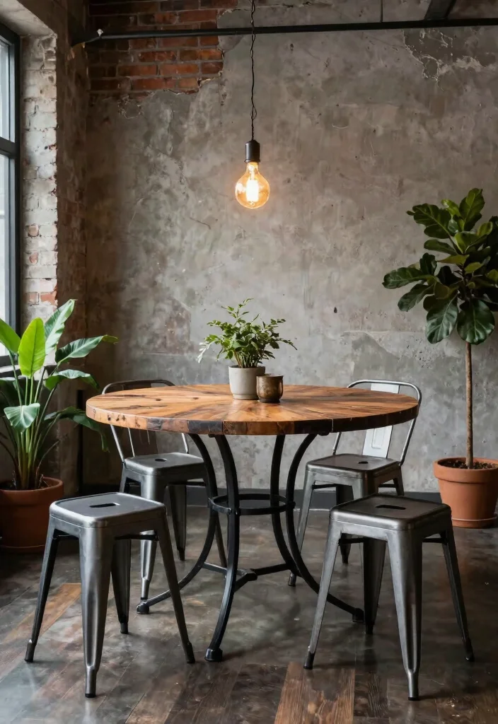 10 Small Dining Room Ideas with Round Tables That Flow 4. Industrial Edge 0