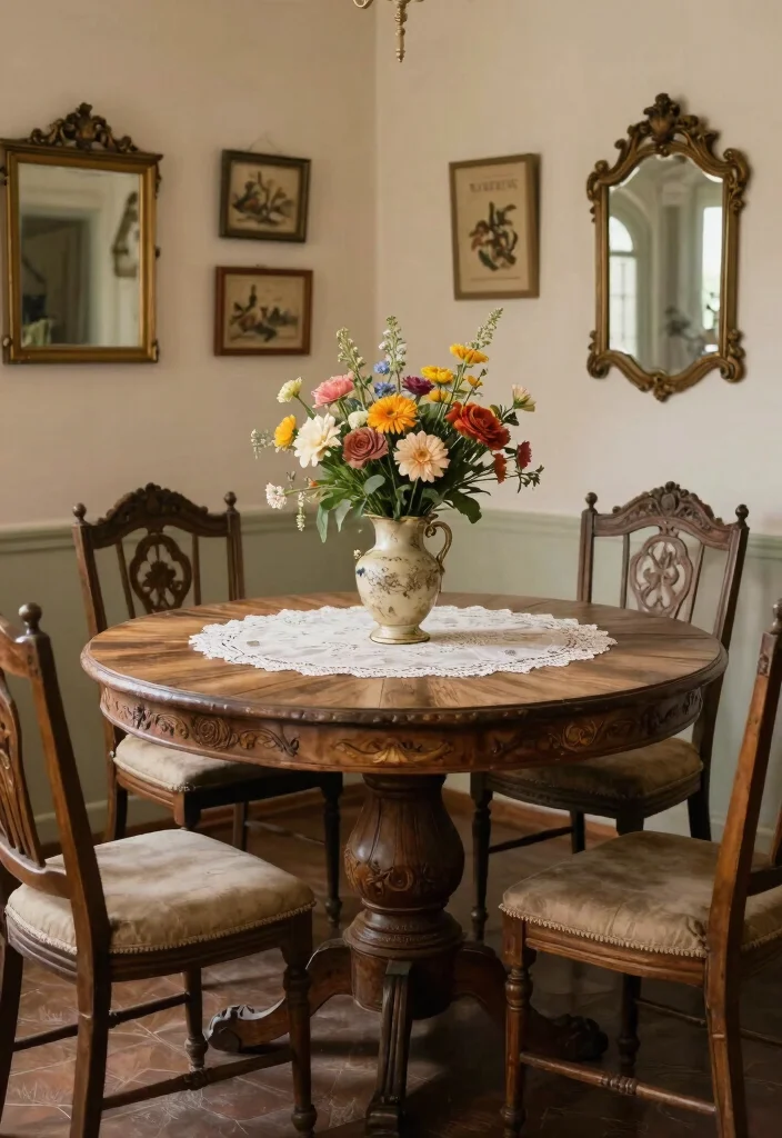10 Small Dining Room Ideas with Round Tables That Flow 5. Vintage Flair 0