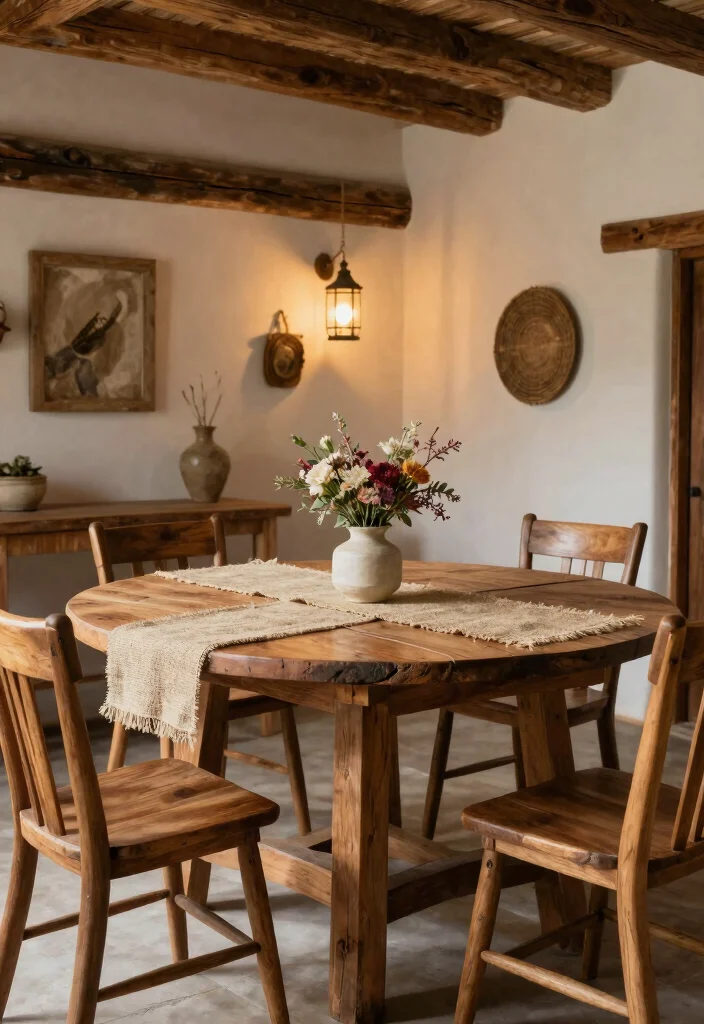 10 Small Dining Room Ideas with Round Tables That Flow 7. Rustic Warmth 0