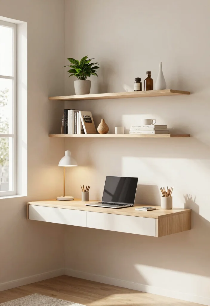 12 Alcove Desk Ideas That Fit Perfectly in Small Nooks 1. Floating Desk with Shelves 0