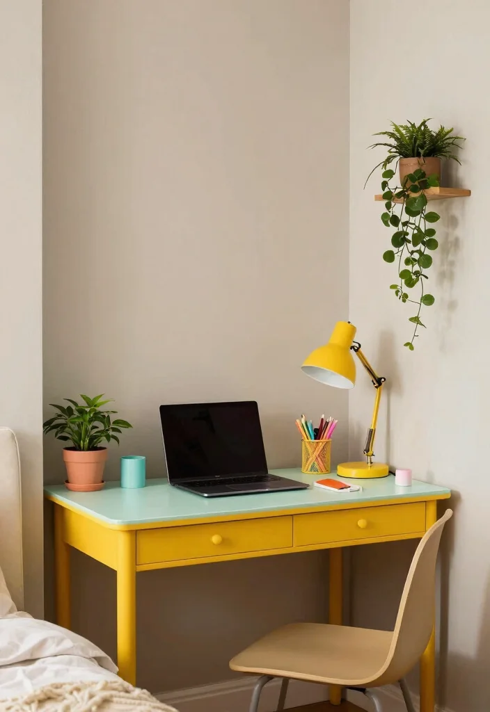 12 Alcove Desk Ideas That Fit Perfectly in Small Nooks 11. Pop of Color Desk 0