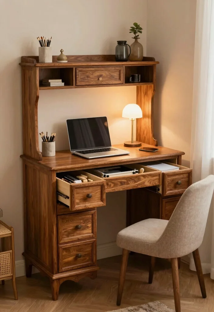 12 Alcove Desk Ideas That Fit Perfectly in Small Nooks 4. Vintage Bureau Desk 0
