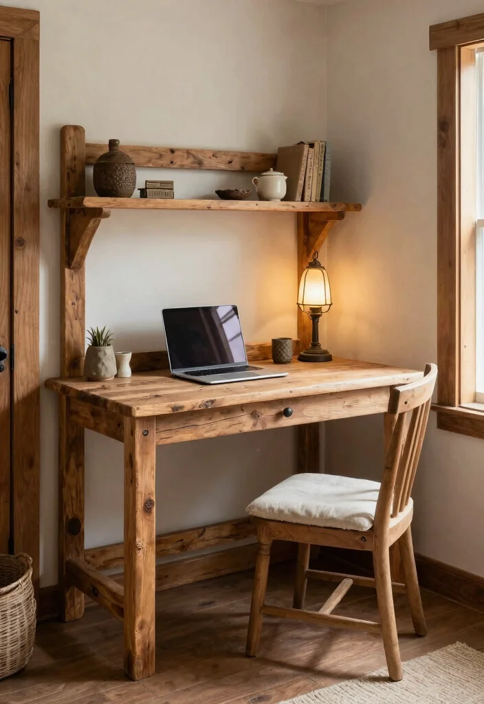 12 Alcove Desk Ideas That Fit Perfectly in Small Nooks 6. Rustic Farmhouse Desk 0