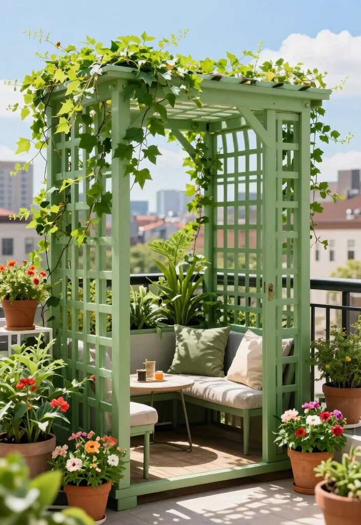 12 Balcony Partition Ideas to Define Zones Without Blocking Light 1. Wood Trellis for Vertical Greenery 0