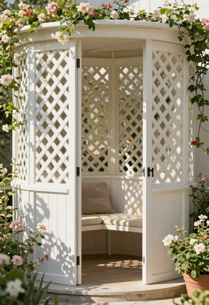 12 Balcony Partition Ideas to Define Zones Without Blocking Light 10. Lattice Panels for a Classic Touch 0