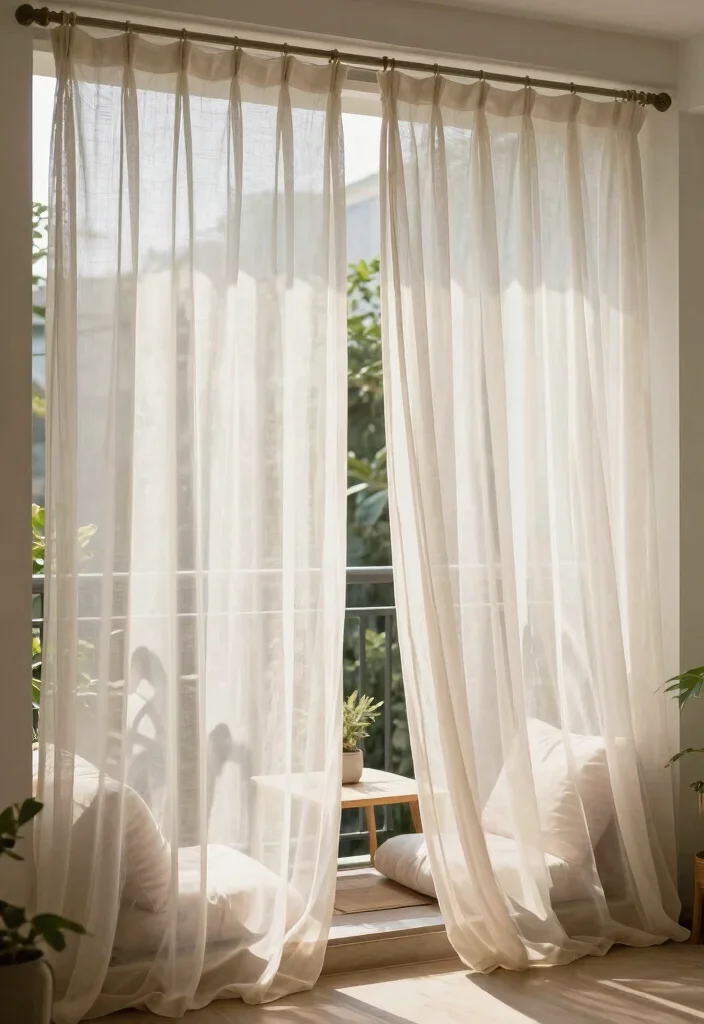12 Balcony Partition Ideas to Define Zones Without Blocking Light 3. Fabric Curtains for Soft Privacy 0