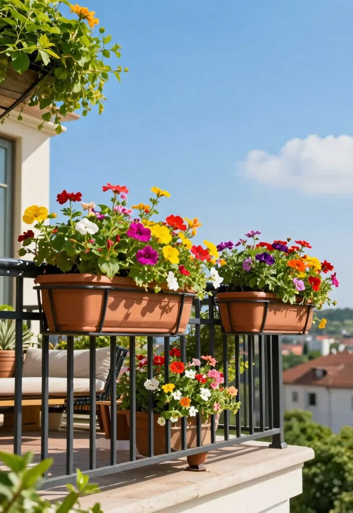 12 Balcony Partition Ideas to Define Zones Without Blocking Light 7. Railing Planters to Enhance Space 0