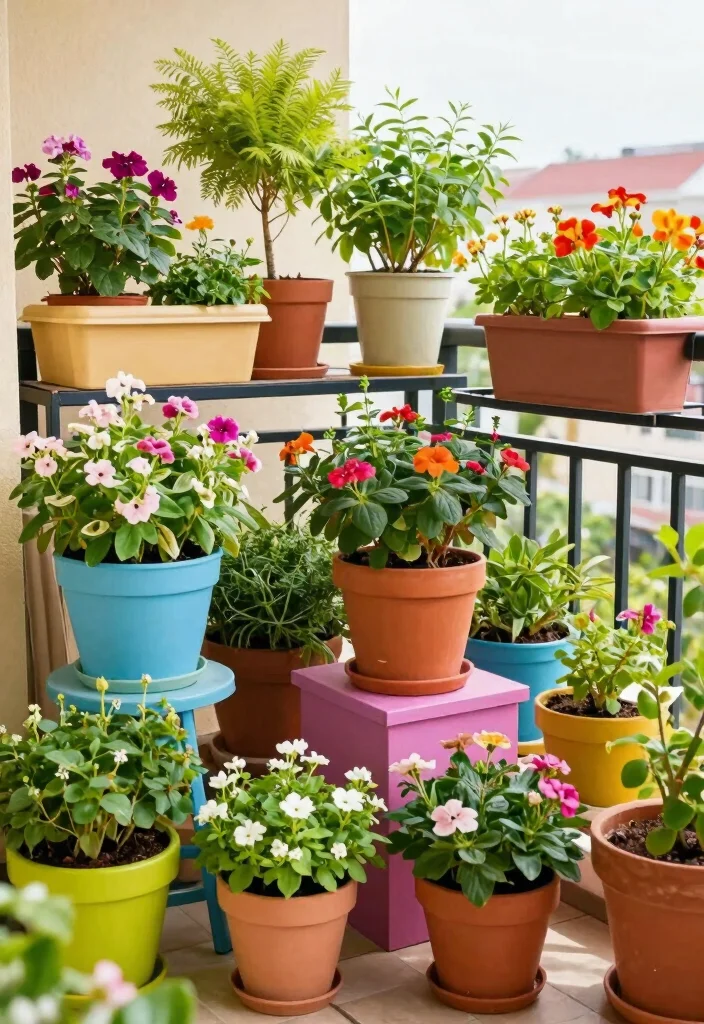 12 Balcony Screening Ideas for Shade and Visual Privacy 10. Colorful Planters for Visual Appeal 0