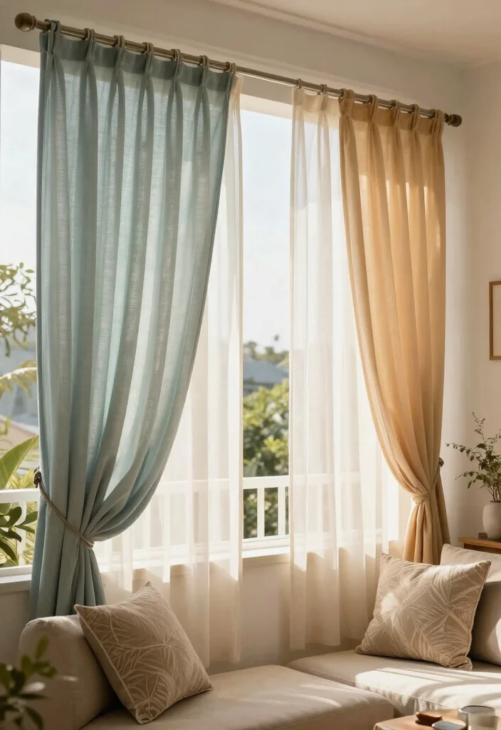 12 Balcony Screening Ideas for Shade and Visual Privacy 4. Layered Curtains for Flexible Privacy 0