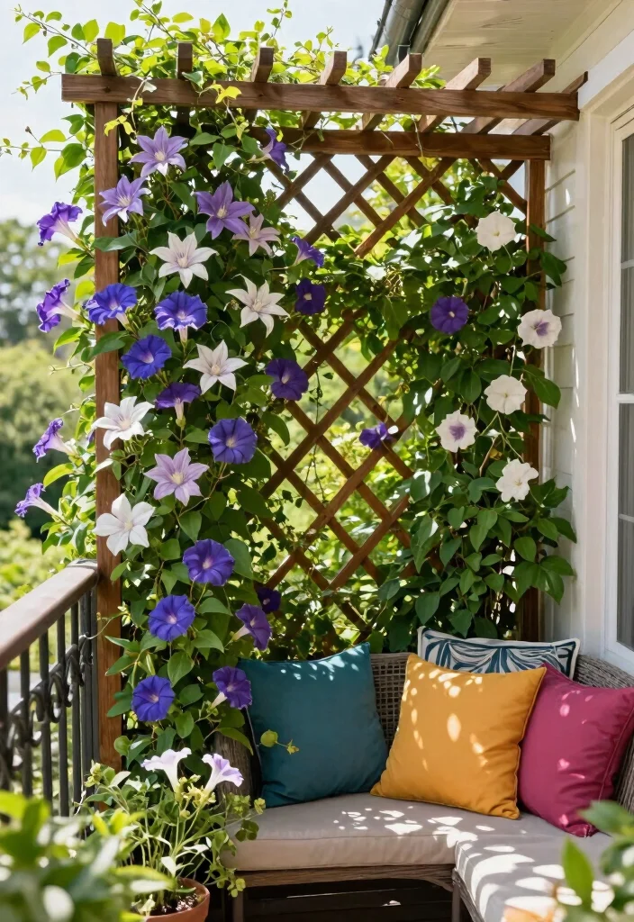 12 Balcony Screening Ideas for Shade and Visual Privacy 5. Trellises with Climbing Plants 0