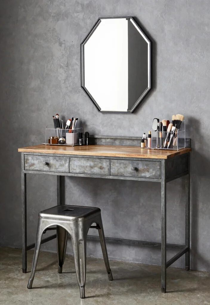 12 Bedroom Vanity Desk Ideas for Beauty and Daily Use 13 12 Bedroom Vanity Desk Ideas for Beauty and Daily Use 3. Modern Industrial 0