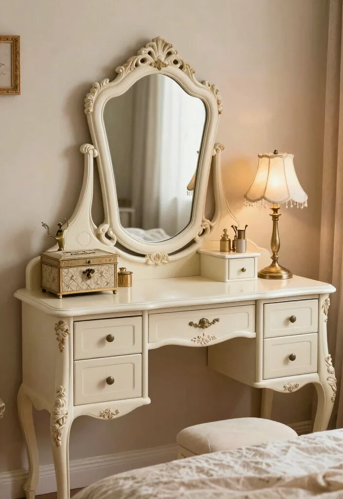 12 Bedroom Vanity Desk Ideas for Beauty and Daily Use 39 12 Bedroom Vanity Desk Ideas for Beauty and Daily Use 9. Vintage Vibe 0