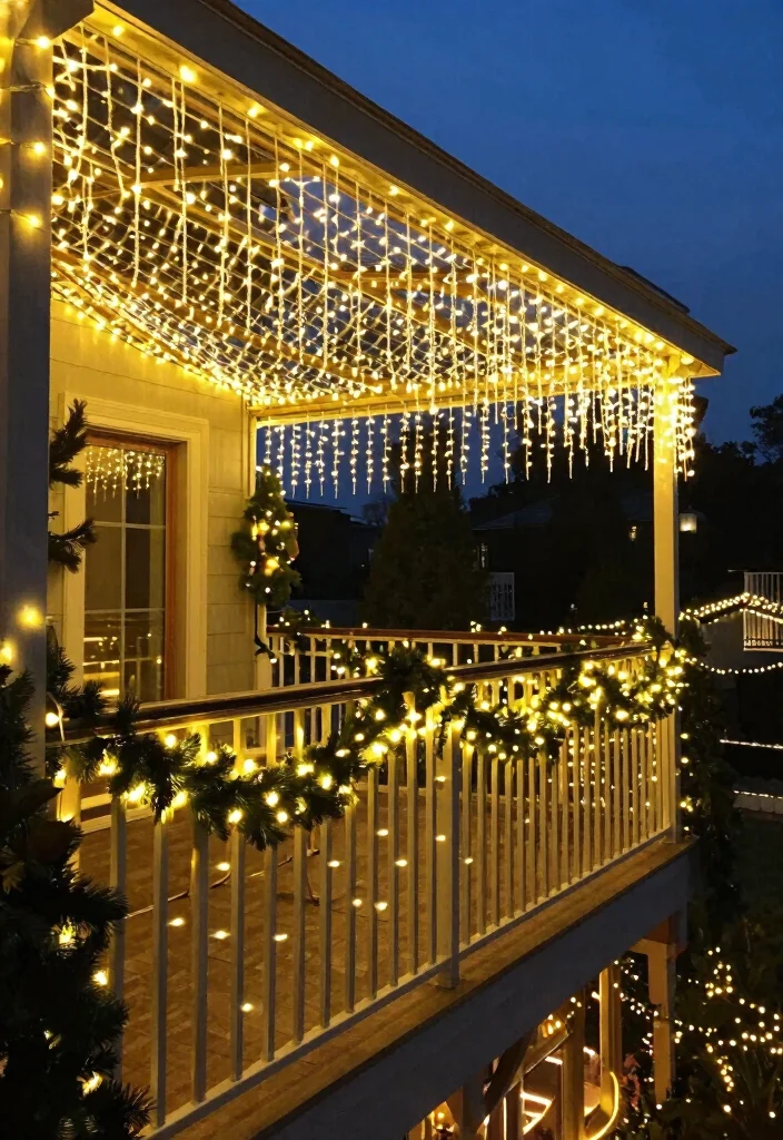 12 Christmas Apartment Balcony Ideas with Warm Holiday Vibes 1 12 Christmas Apartment Balcony Ideas with Warm Holiday Vibes 1. Twinkling Light Canopy 0