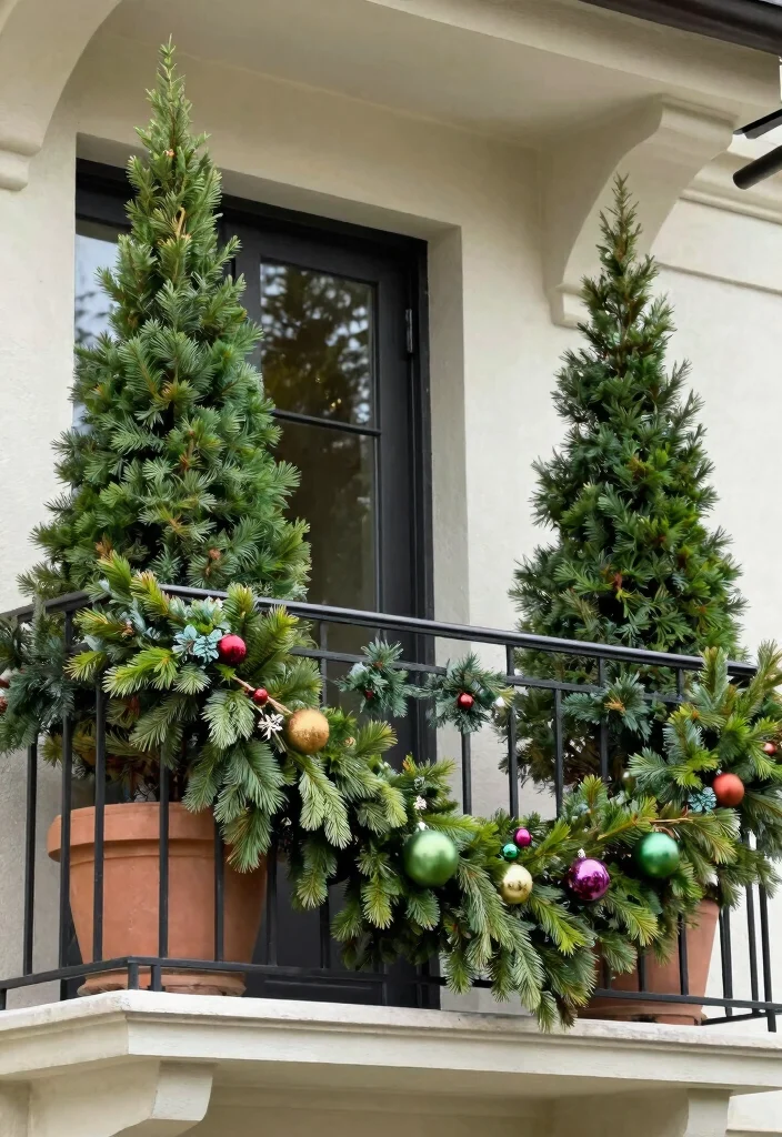 12 Christmas Apartment Balcony Ideas with Warm Holiday Vibes 23 12 Christmas Apartment Balcony Ideas with Warm Holiday Vibes 3. Festive Greenery 0