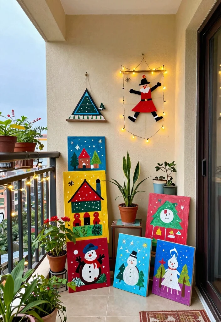 12 Christmas Apartment Balcony Ideas with Warm Holiday Vibes 47 12 Christmas Apartment Balcony Ideas with Warm Holiday Vibes 7. DIY Holiday Art 0