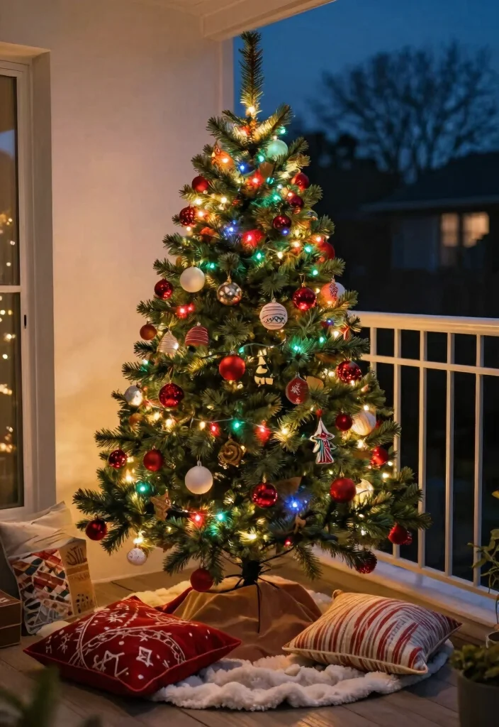 12 Christmas Apartment Balcony Ideas with Warm Holiday Vibes 49 12 Christmas Apartment Balcony Ideas with Warm Holiday Vibes 9. Outdoor Christmas Tree 0
