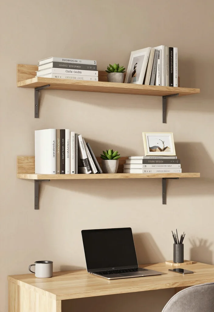 12 College Dorm Desk Ideas That Feel Personal and Cozy 1. Floating Shelves for Extra Storage 0